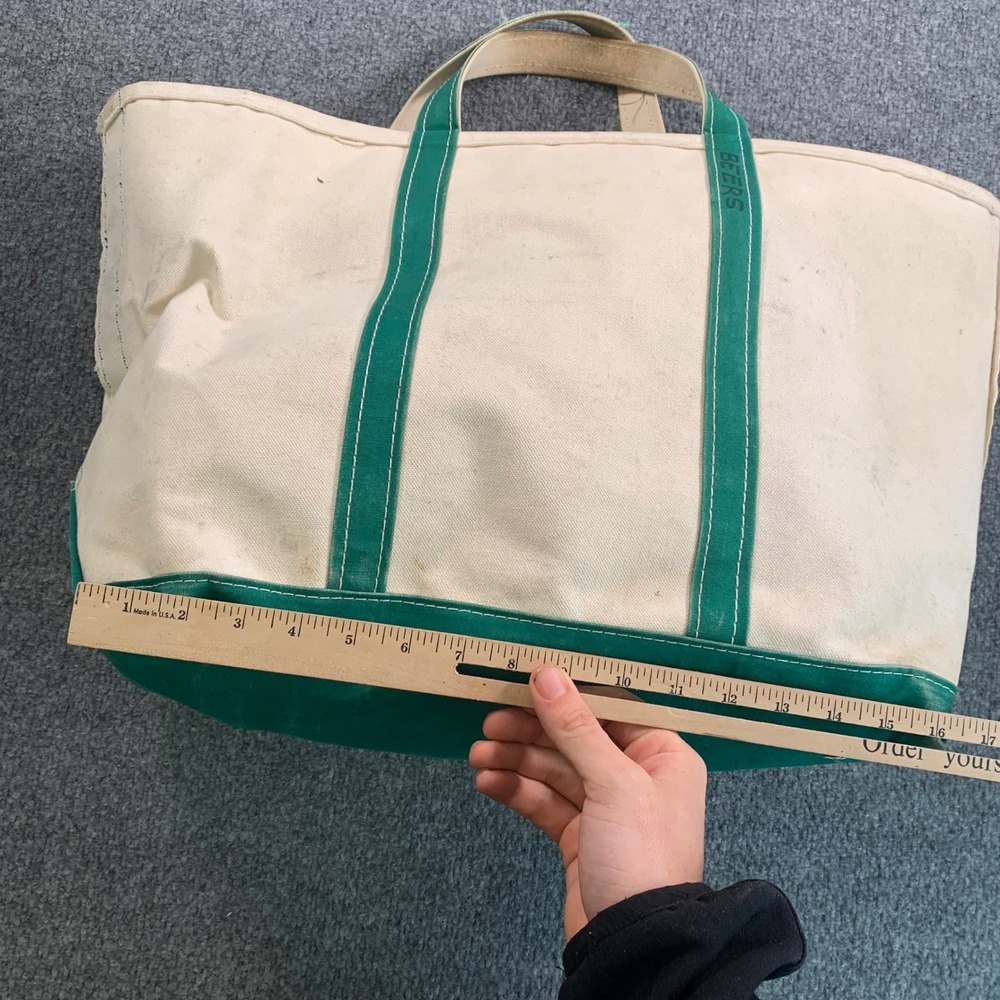 Vintage LL Bean Boat and Tote Canvas Bag Green Large Freeport Maine Beers Tote - Picture 5 of 7